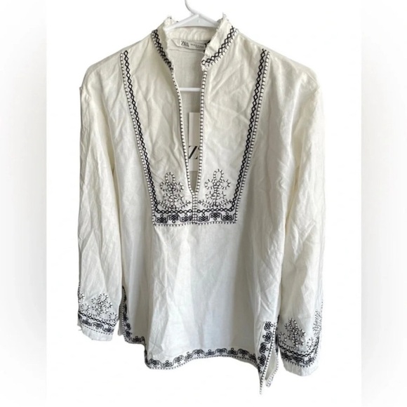 ZARA Embroidered V-Neck Blouse Size XS NWT - Picture 5 of 9